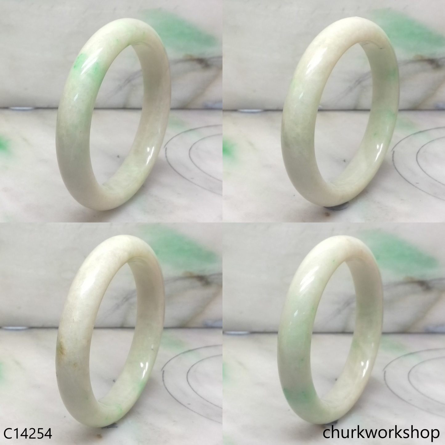 Small white base with green jade bangle