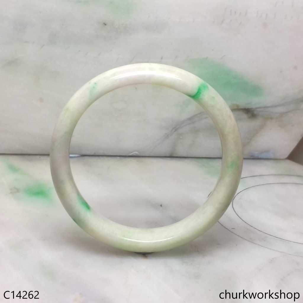 Pale green with splotches lavender jade bangle