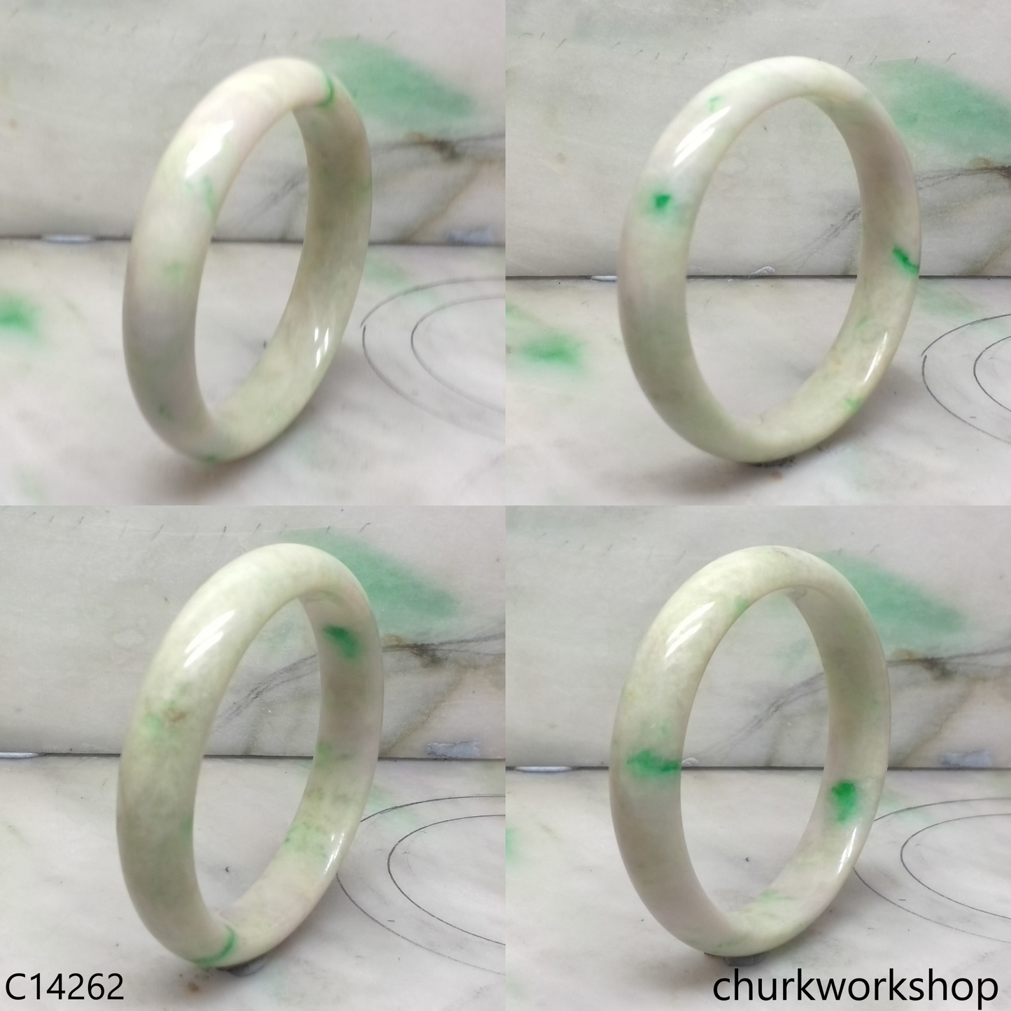Pale green with splotches lavender jade bangle