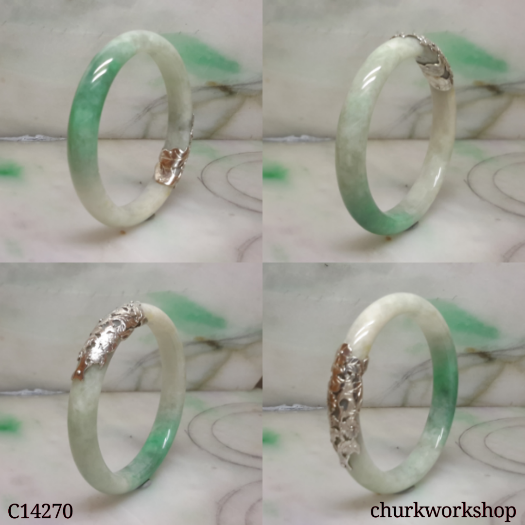 Silver wrapped jade bangle