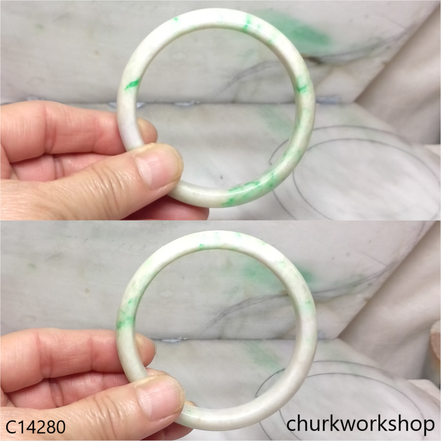 Pale lavender with splotches apple green bangle