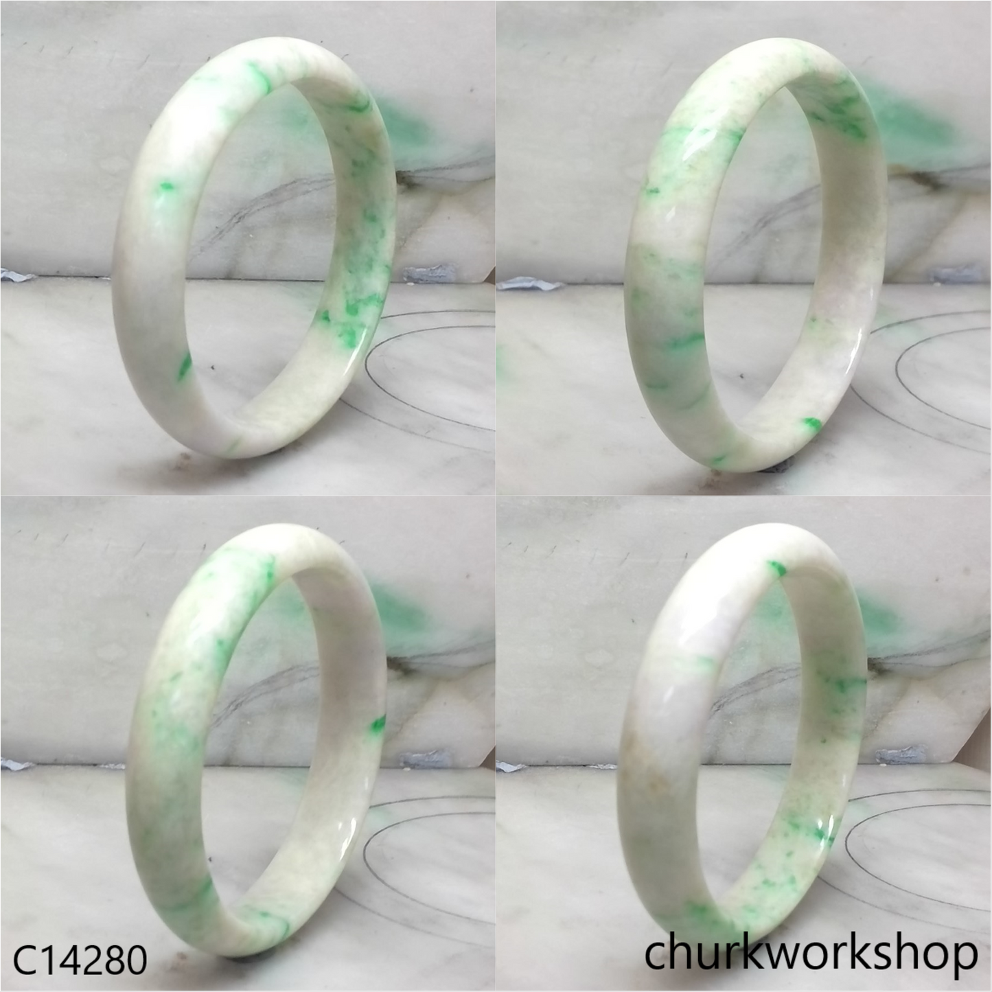 Pale lavender with splotches apple green bangle