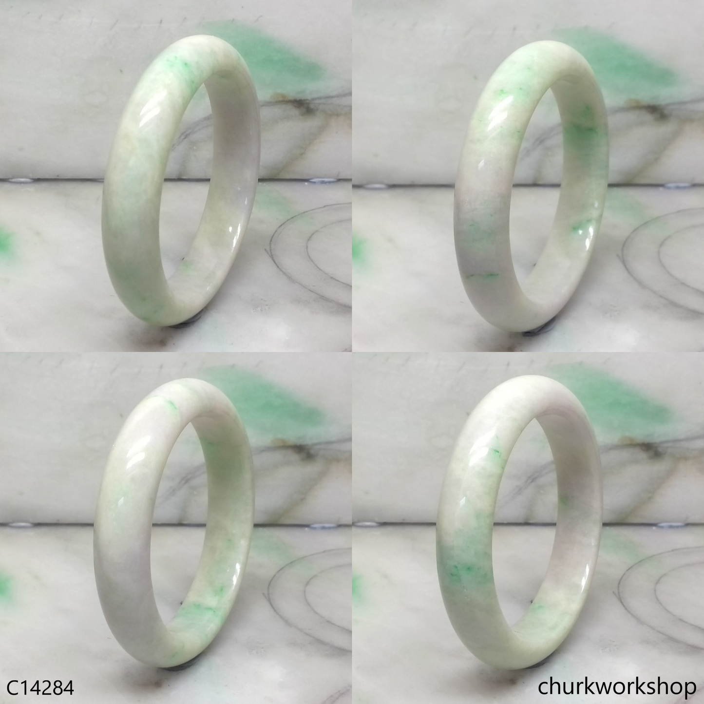 Pale lavender with splotches apple green bangle