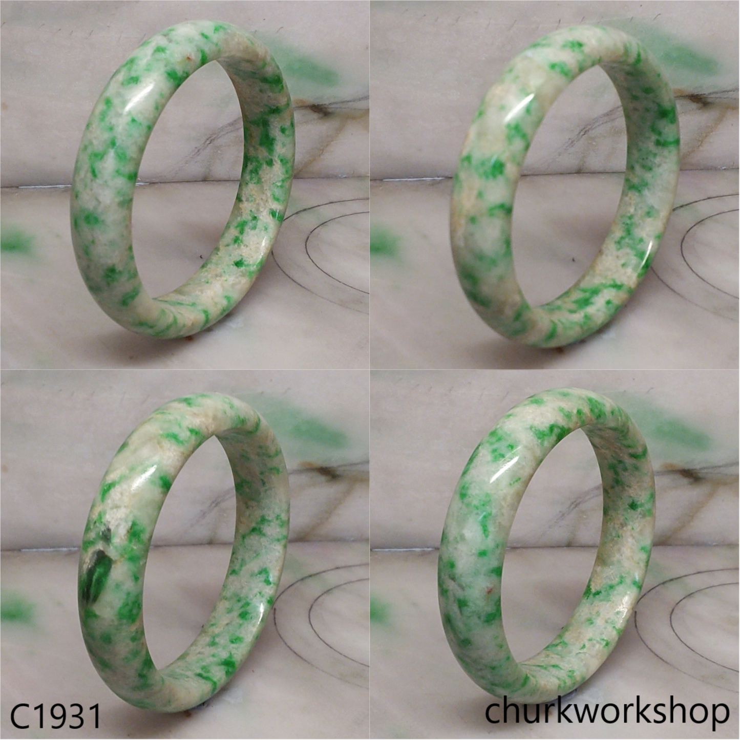 Pale yellowish base with green splotches  jade bangle