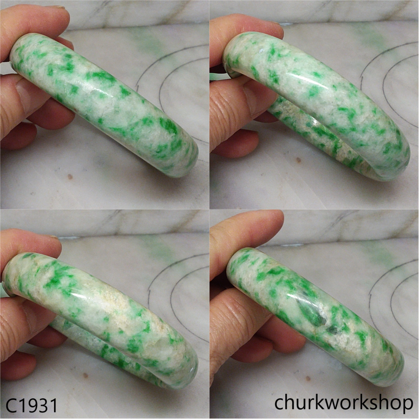 Pale yellowish base with green splotches  jade bangle