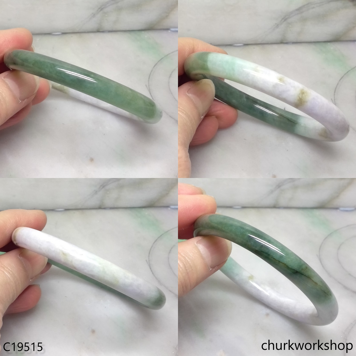 Bluish green and lavender jade bangle