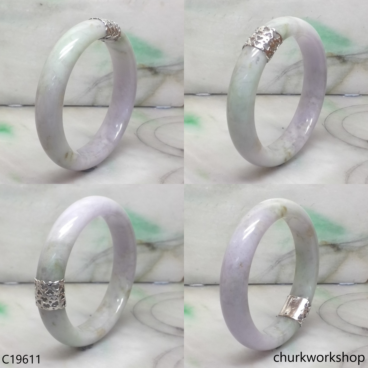 Lavender with splotches pale green silver wrapped bangle
