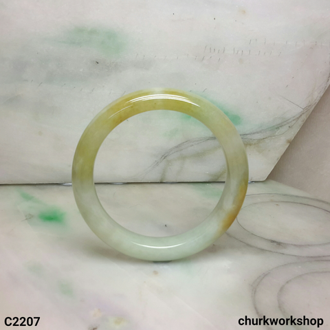Light green mix splotches yellow jade bangle