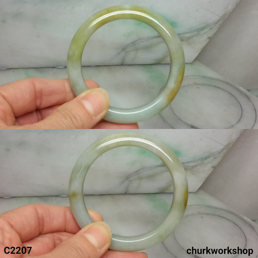 Light green mix splotches yellow jade bangle