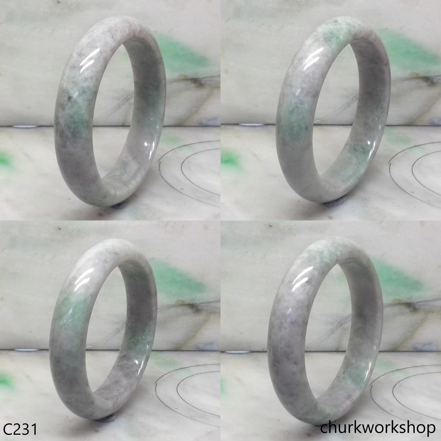 Grayish lavender base mix light green jade bangle