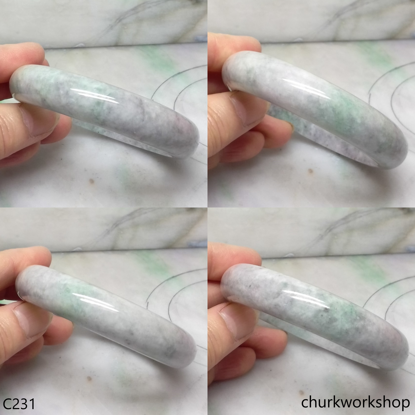 Grayish lavender base mix light green jade bangle