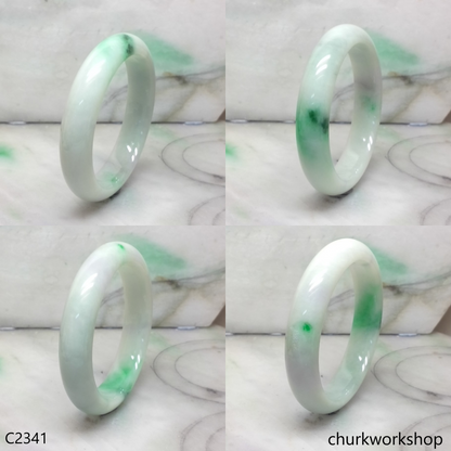 White base with splotches apple green  jade bangle