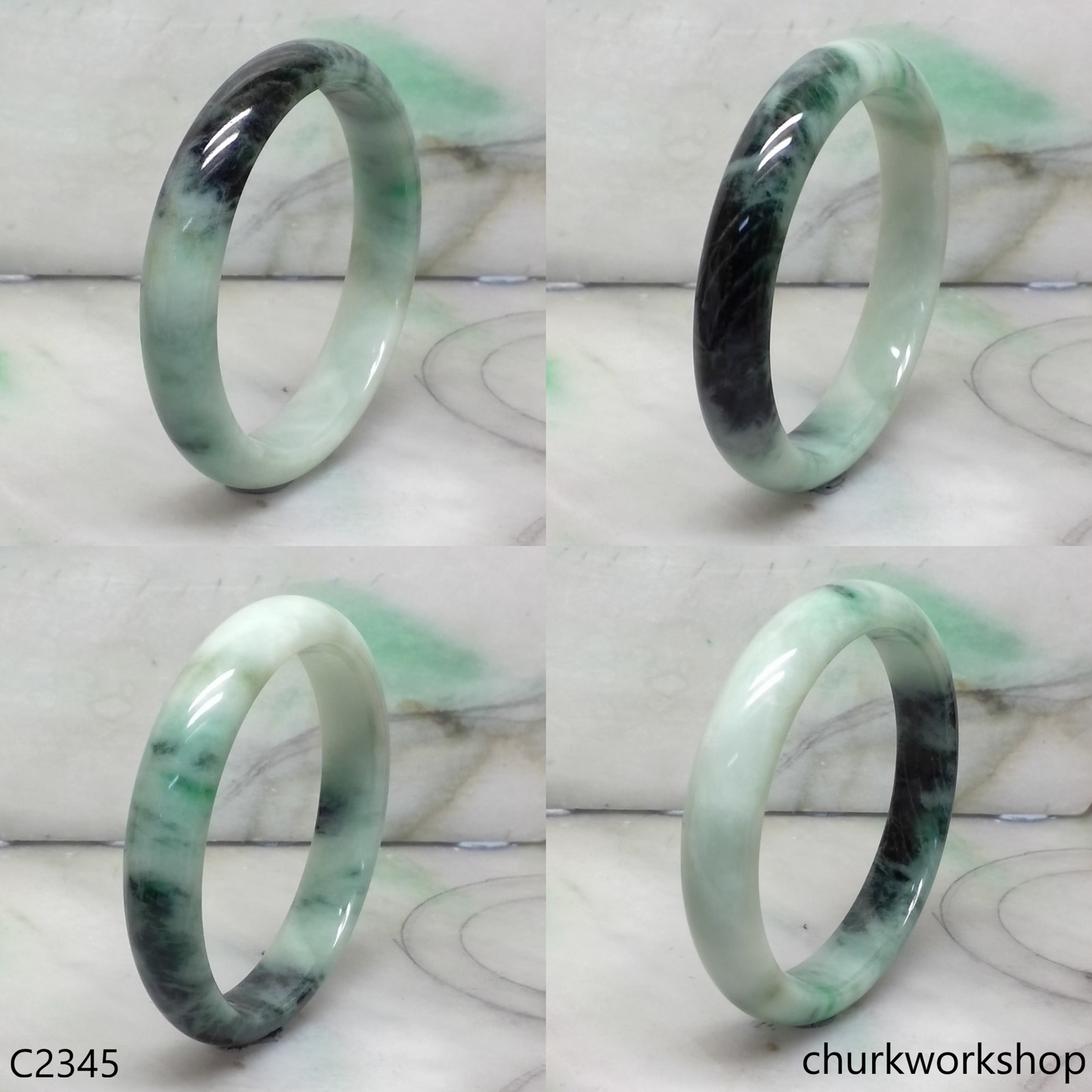 Light green with splotches dark green jade bangle