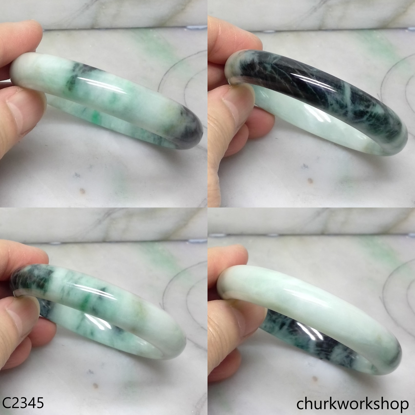 Light green with splotches dark green jade bangle