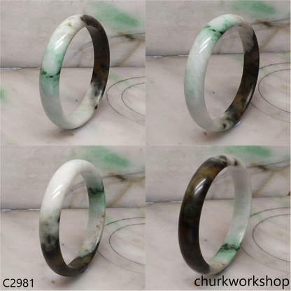 Light green with dark brown splotches jade bangle
