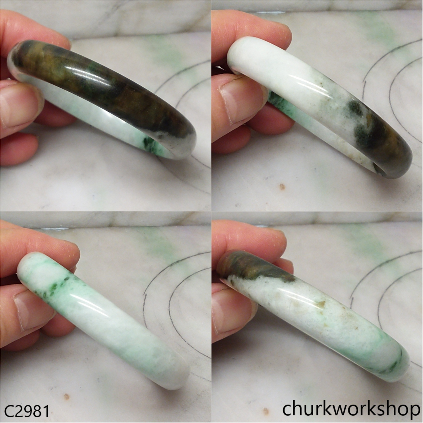 Light green with dark brown splotches jade bangle