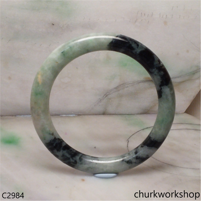 Light green mix black splotches jade bangle