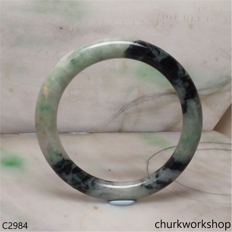 Light green mix black splotches jade bangle