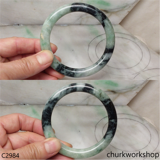 Light green mix black splotches jade bangle
