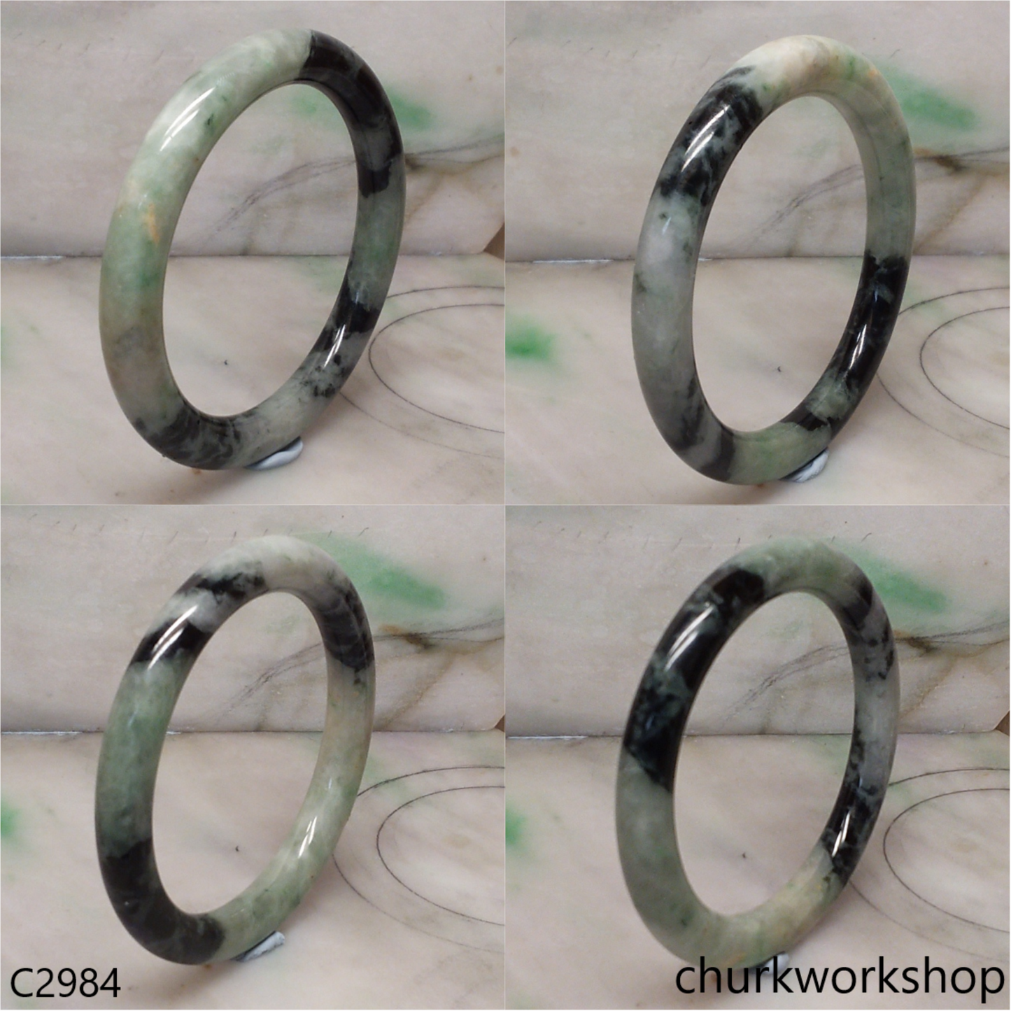 Light green mix black splotches jade bangle