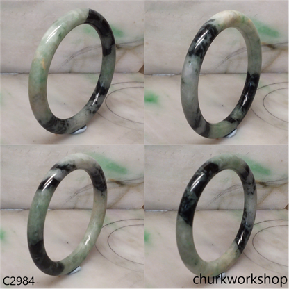 Light green mix black splotches jade bangle