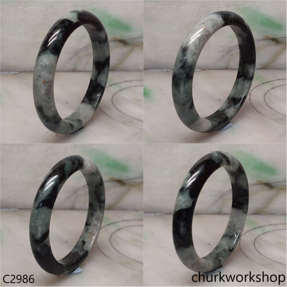 Light green mix black splotches jade bangle