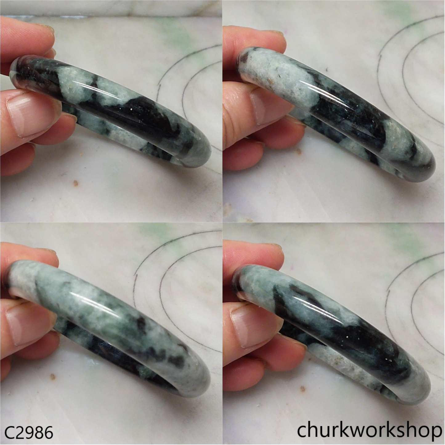 Light green mix black splotches jade bangle