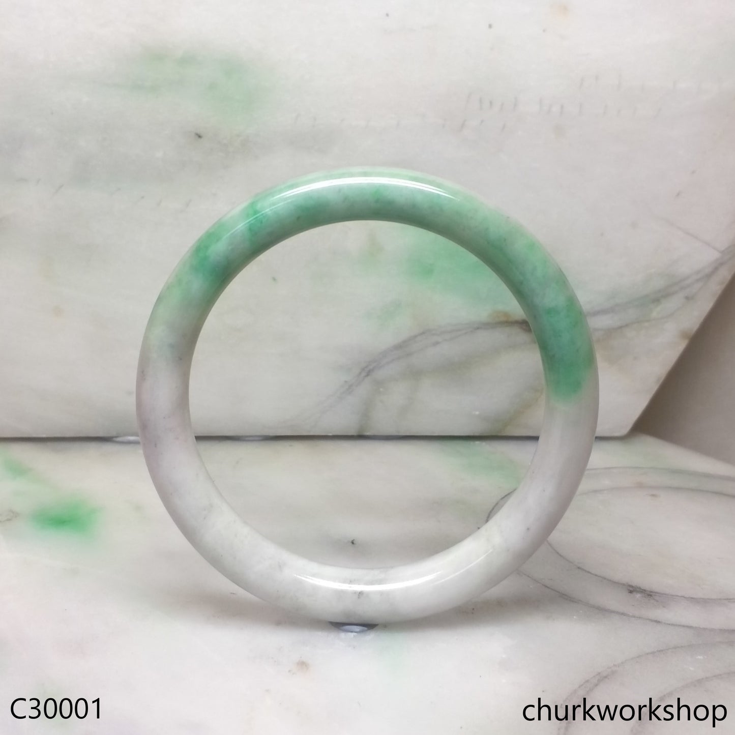 Pale lavender with splotches green jade bangle