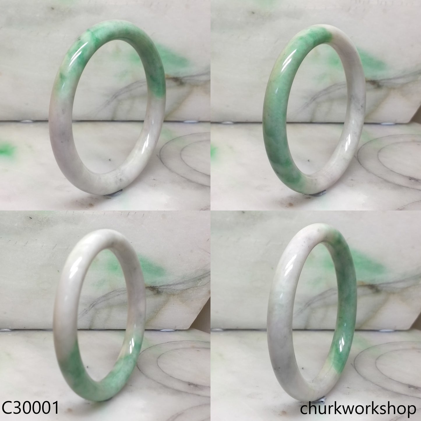 Pale lavender with splotches green jade bangle