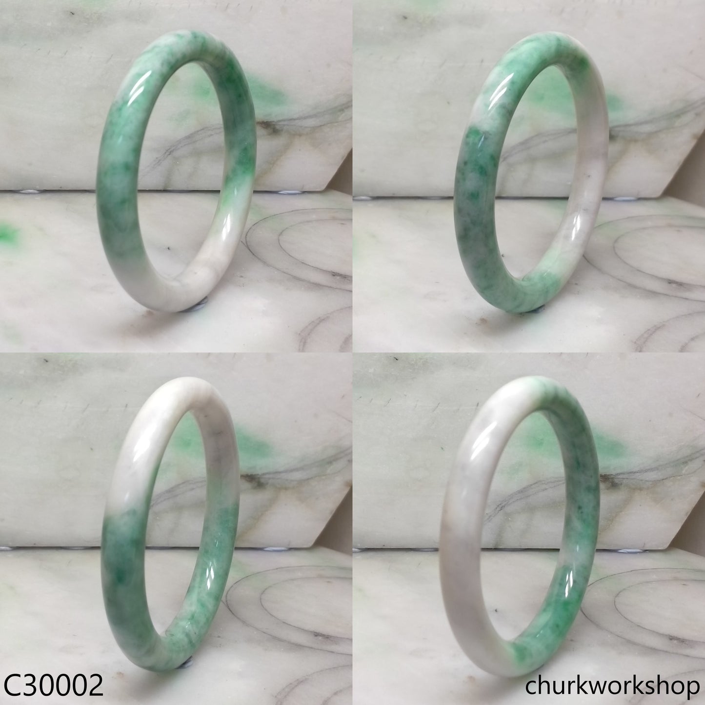White base with splotches green jade bangle