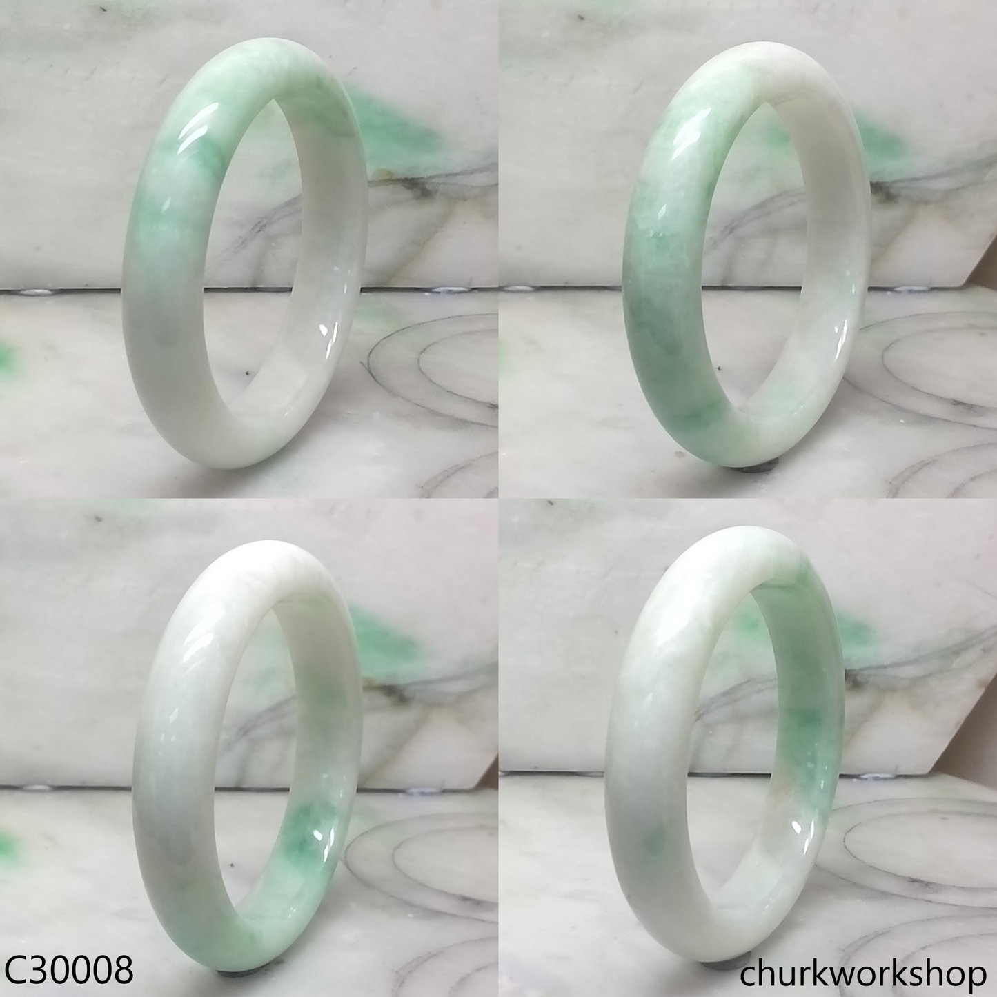 White base with splotches green jade bangle