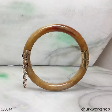 Red jade 14k yellow gold hinged jade bangle