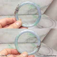Light green mix lavender jade bangle with silver wrap