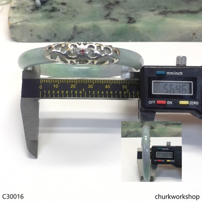 Light green mix lavender jade bangle with silver wrap