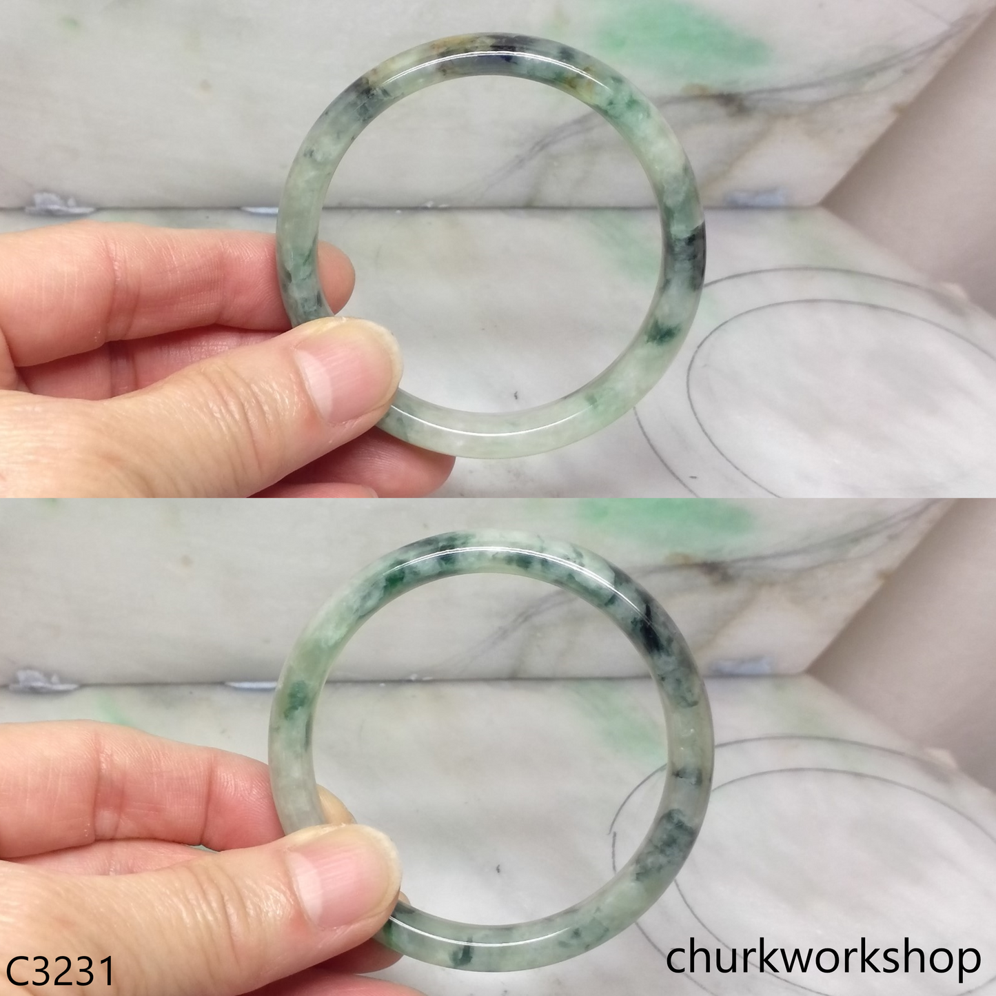 Light & dark bluish green  jade bangle