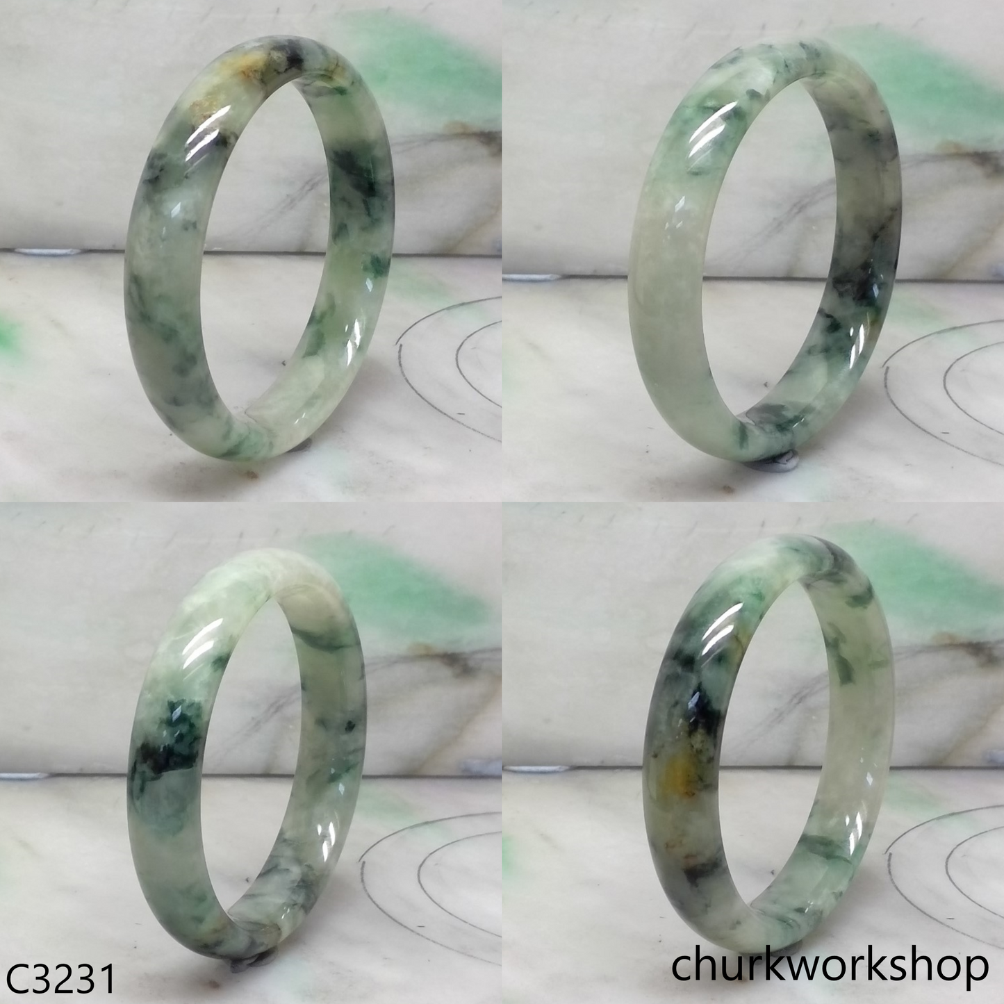 Light & dark bluish green  jade bangle