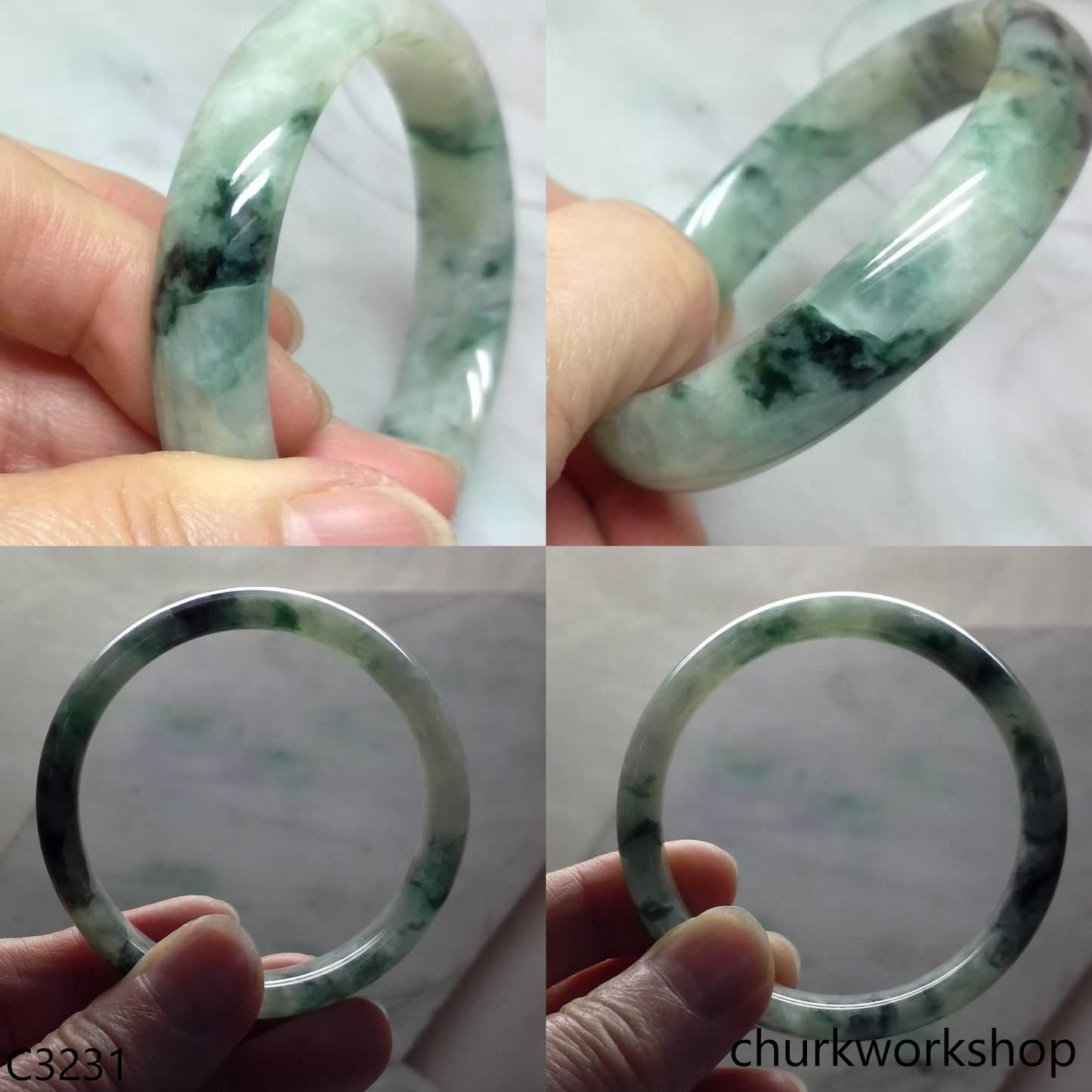 Light & dark bluish green  jade bangle