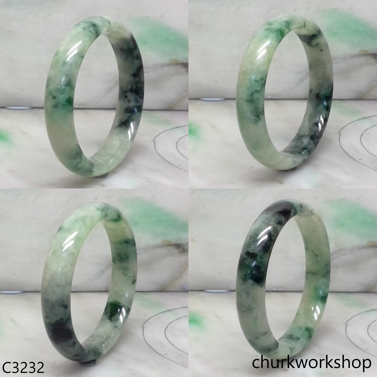 Light & dark bluish green  jade bangle
