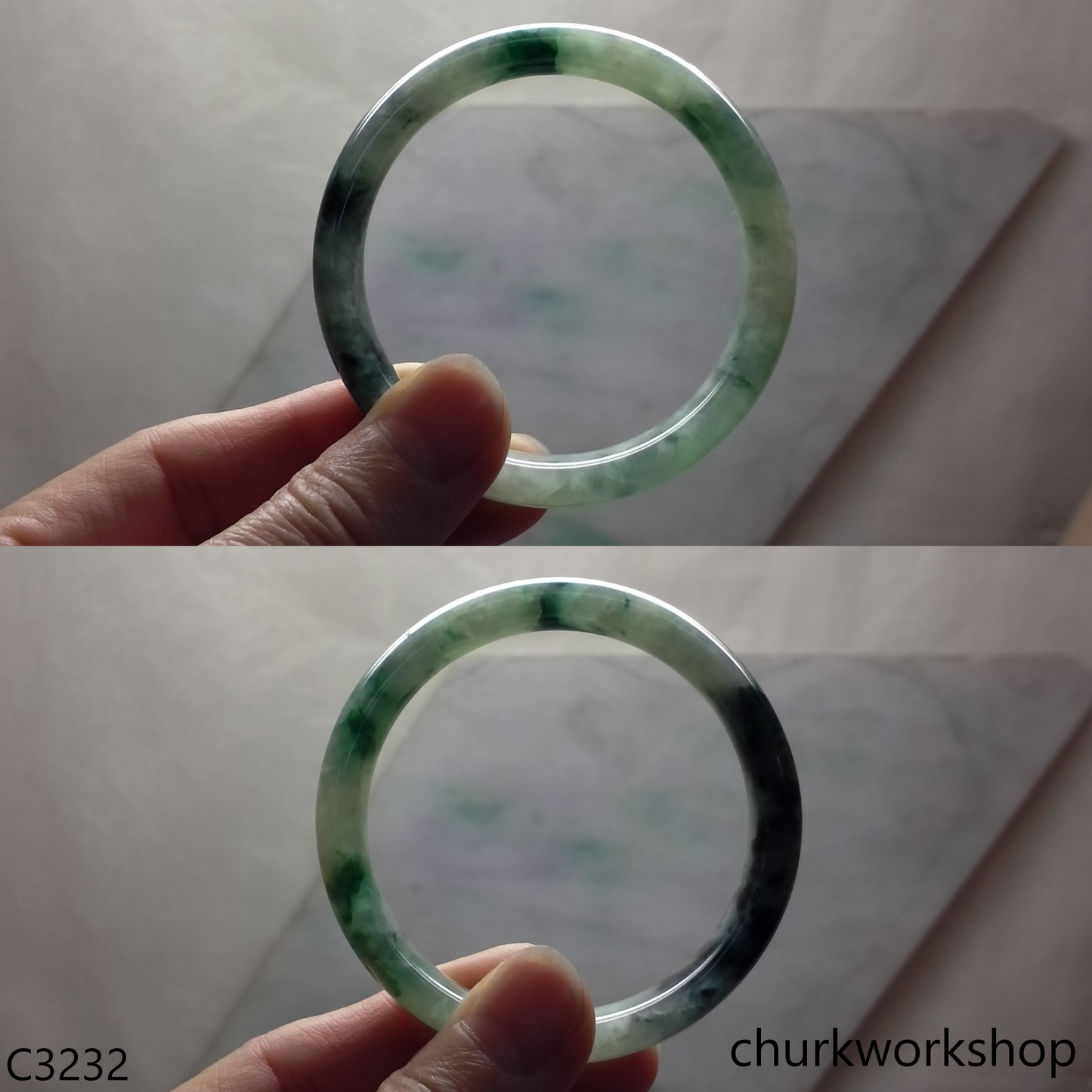 Light & dark bluish green  jade bangle