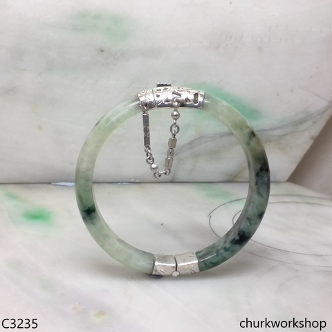 Light & dark bluish green jade hinged bangle