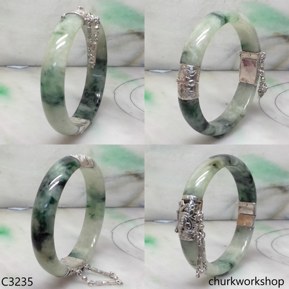 Light & dark bluish green jade hinged bangle