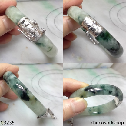 Light & dark bluish green jade hinged bangle