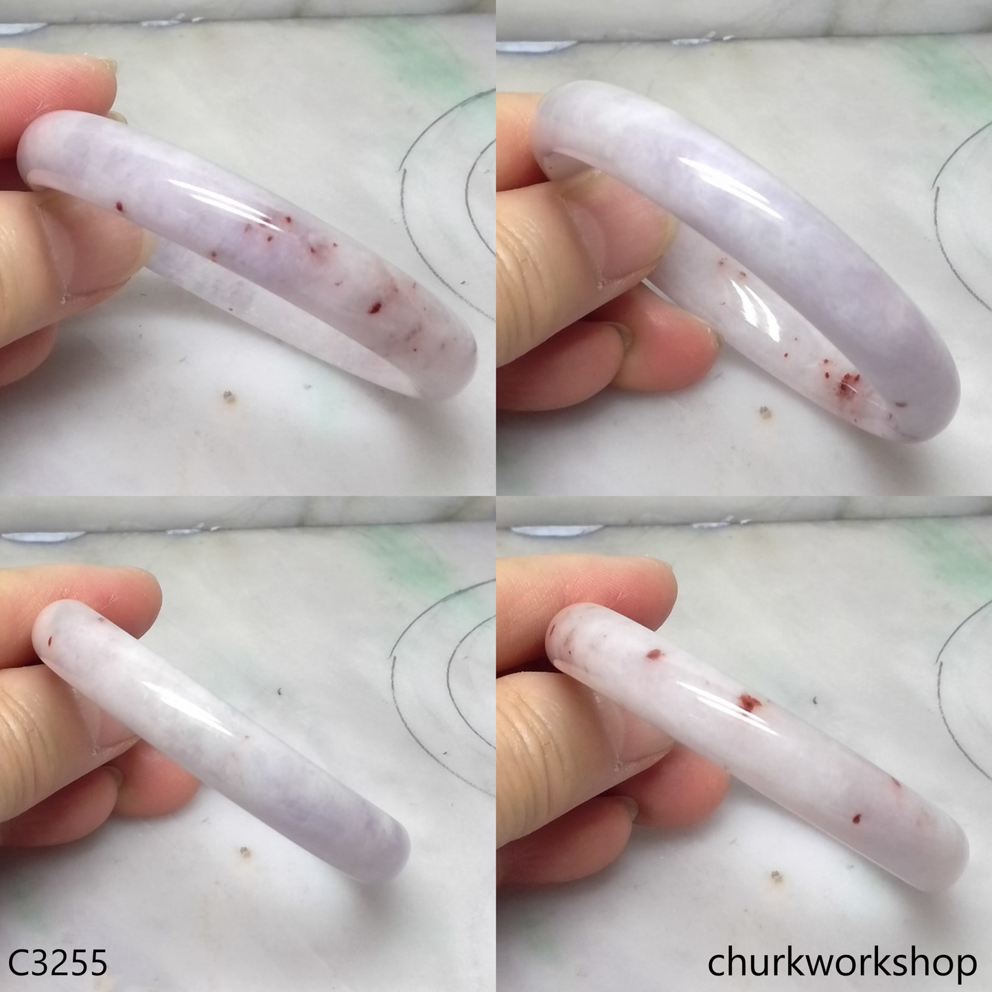 Lavender jade with red dots bangle