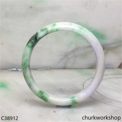 White base with splotches lavender & green jade bangle