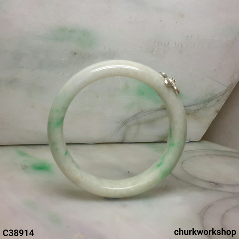 White base with splotches green jade bangle