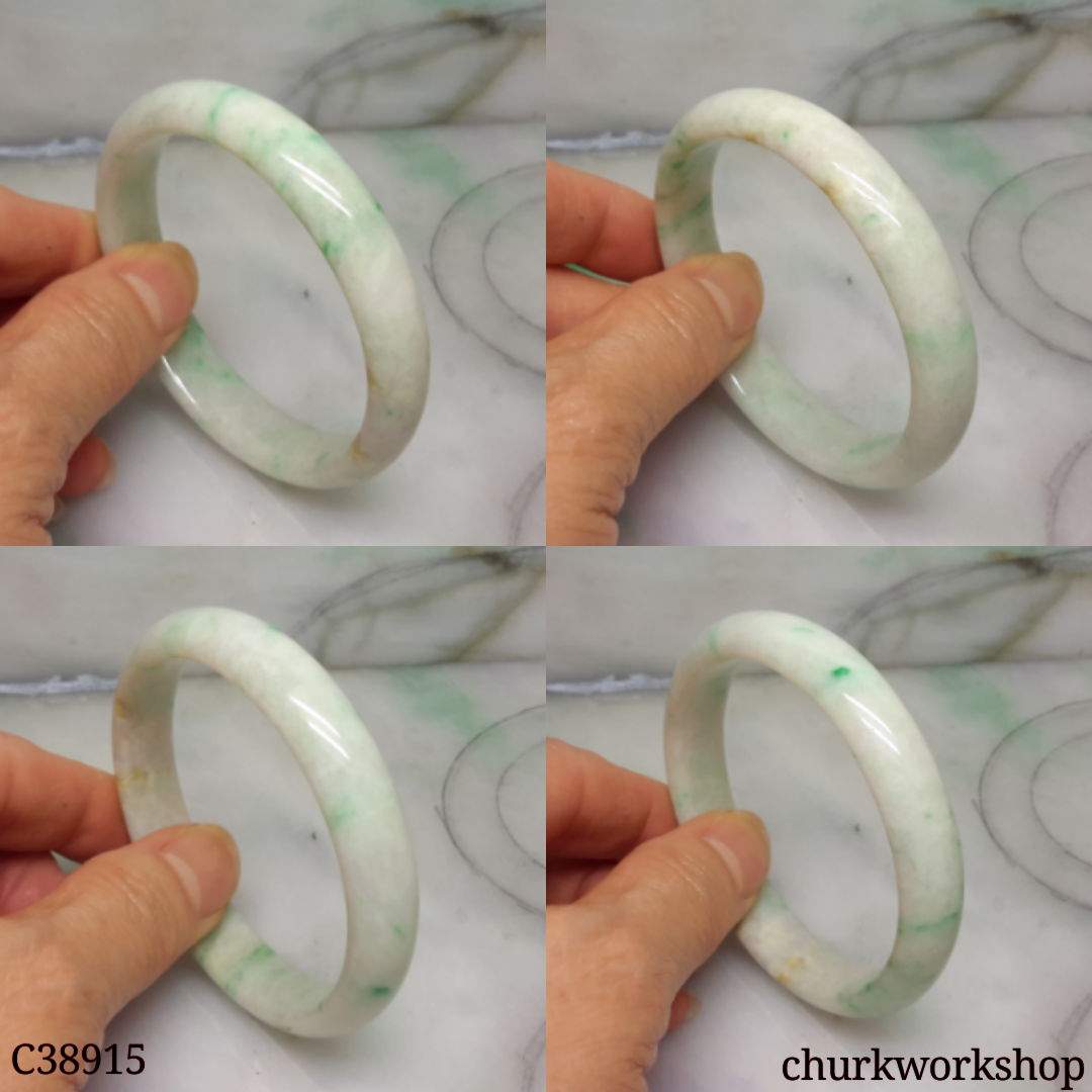 White base with splotches green jade bangle
