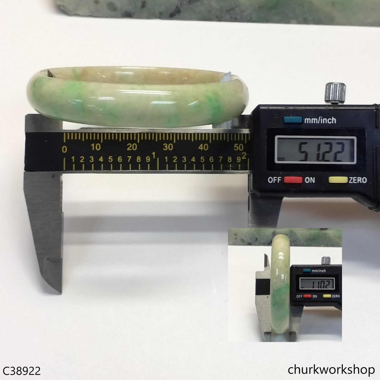 Pale yellowish base with green jade bangle