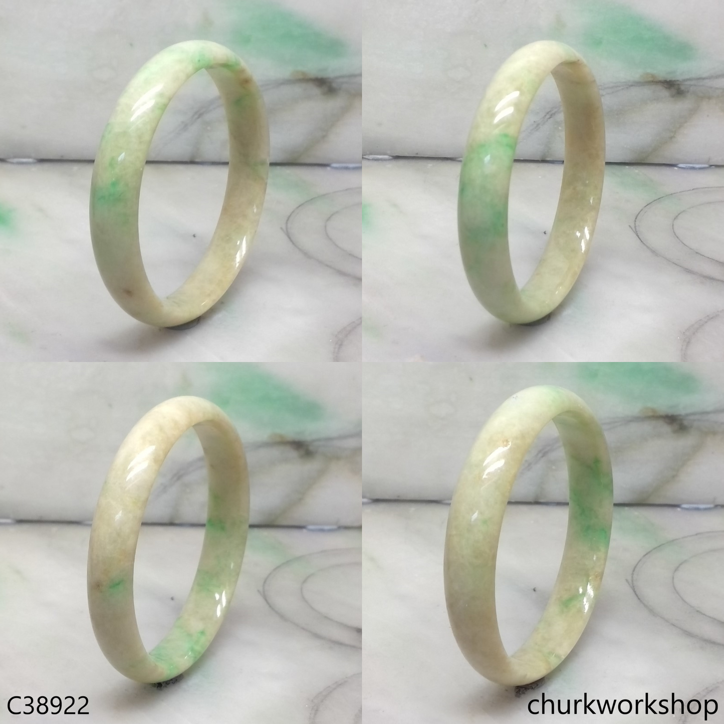 Pale yellowish base with green jade bangle
