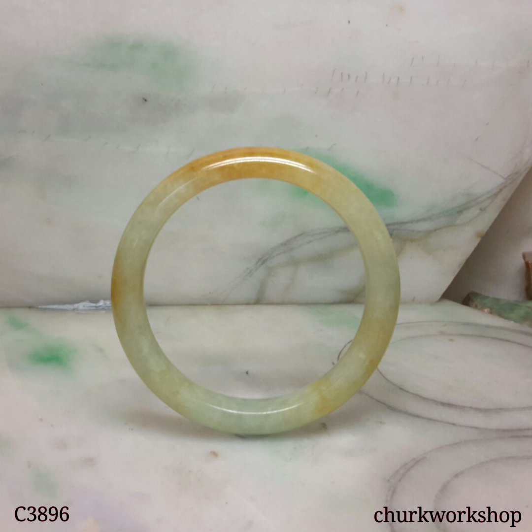 Small light green base with splotches red jade bangle