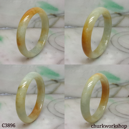 Small light green base with splotches red jade bangle